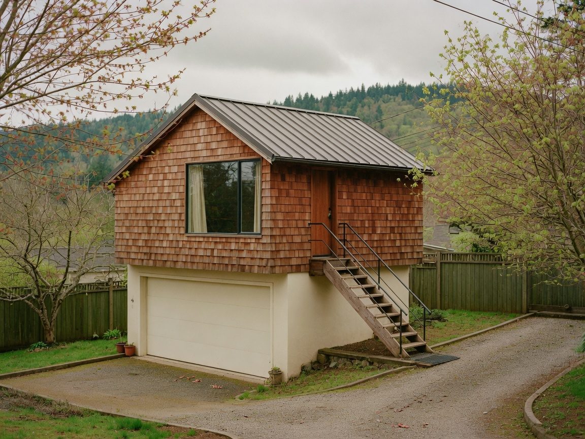 Cedar-clad accessory dwelling unit above a garage near Mt. Tabor
